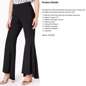 INC Flared High-Low Side-Zip Pants Black 0 XS